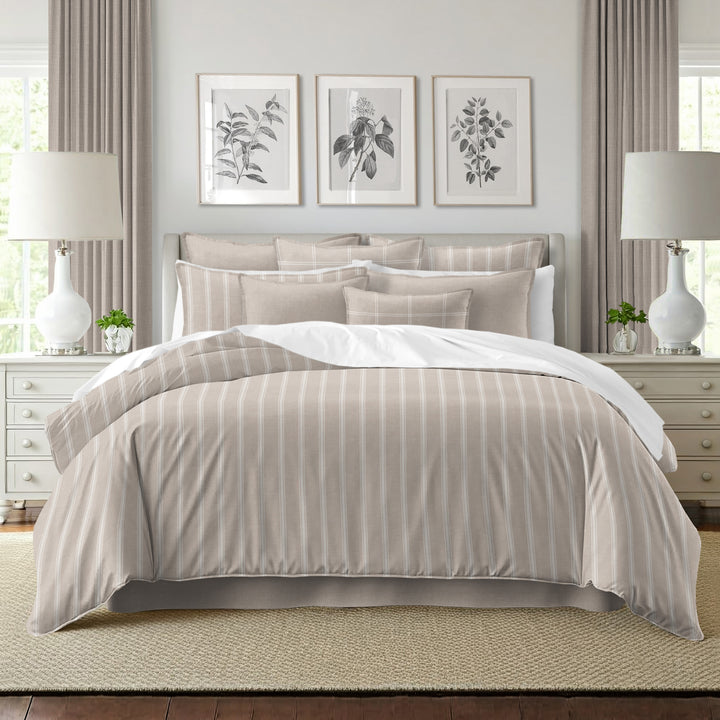 Shay Broad Tic Stripe Natural 8 Piece Comforter Set Comforter Sets By Colcha Linens