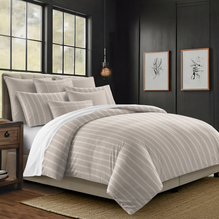 Shay Broad Tic Stripe Natural 8 Piece Duvet Cover Set Duvet Covers By Colcha Linens