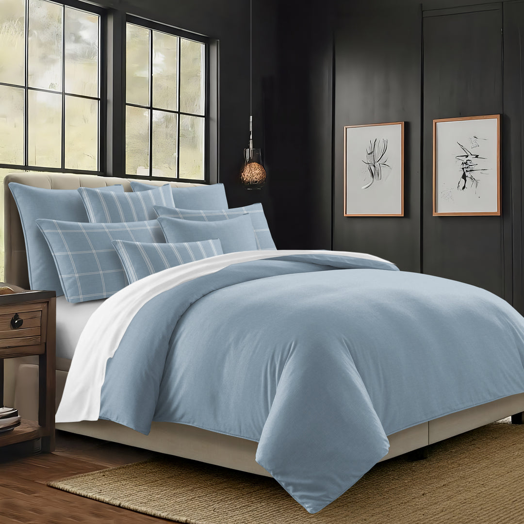 Shay Solid Cornflower Blue 8 Piece Duvet Cover Set Duvet Covers By Colcha Linens
