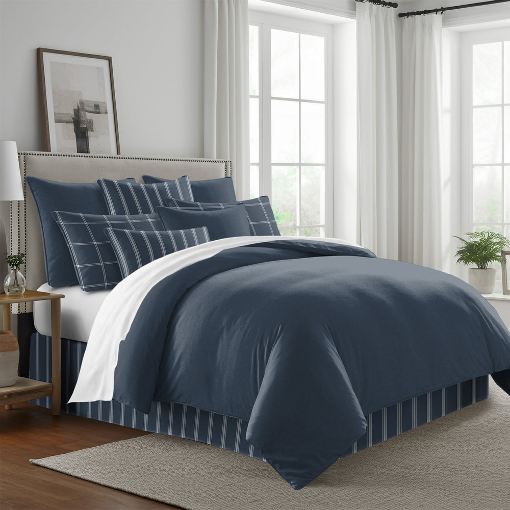 Shay Solid Dark Denim 8 Piece Duvet Cover Set Duvet Covers By Colcha Linens