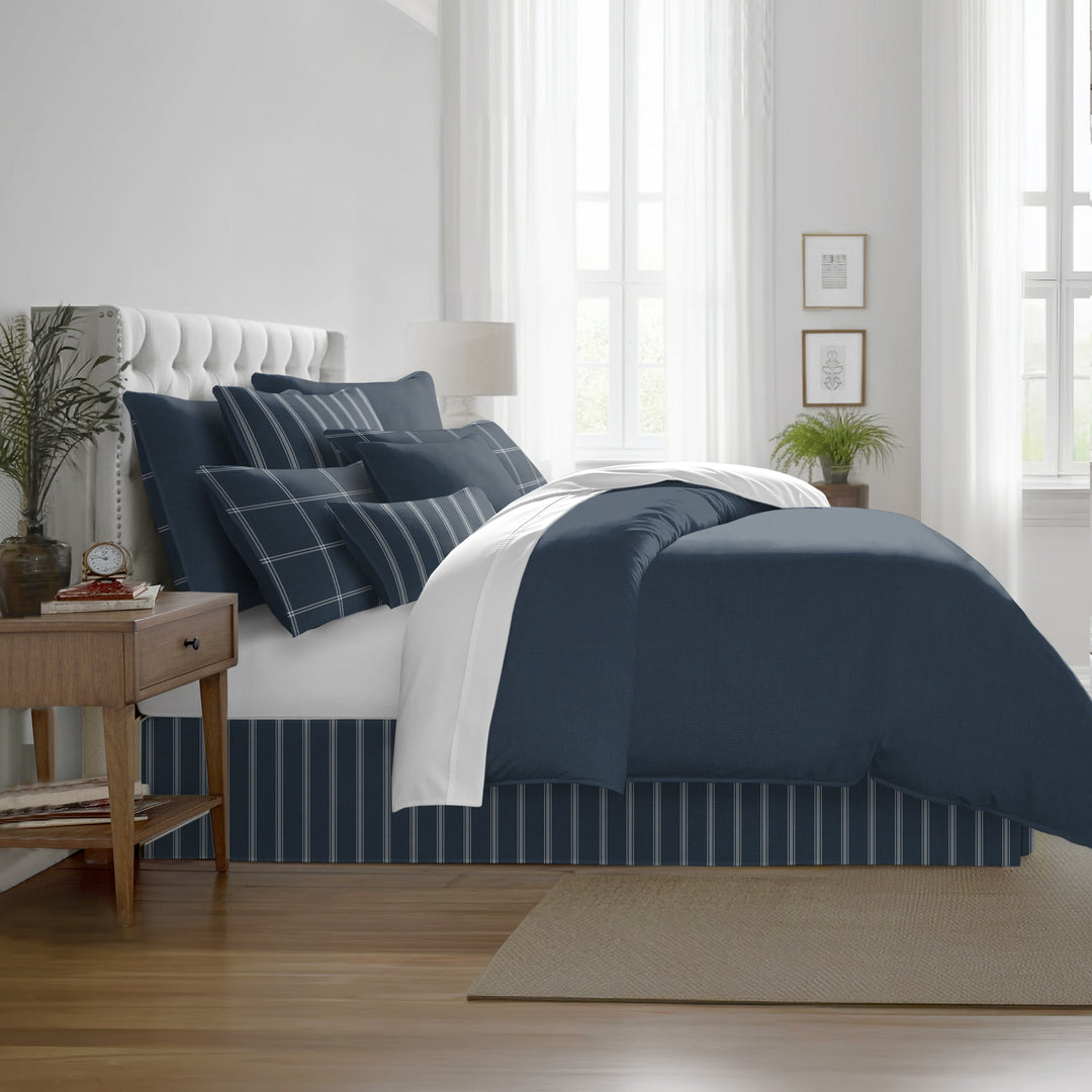 Shay Solid Dark Denim 8 Piece Duvet Cover Set Duvet Covers By Colcha Linens