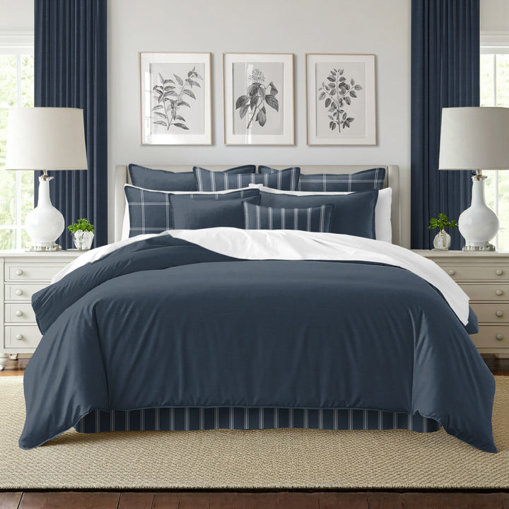 Shay Solid Dark Denim 8 Piece Duvet Cover Set Duvet Covers By Colcha Linens