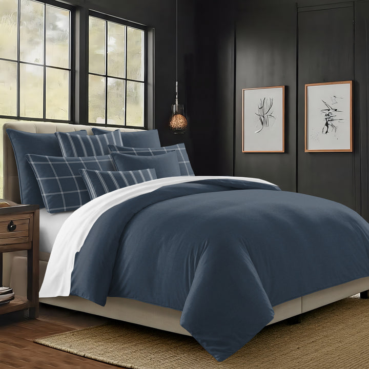 Shay Solid Dark Denim 8 Piece Duvet Cover Set Duvet Covers By Colcha Linens