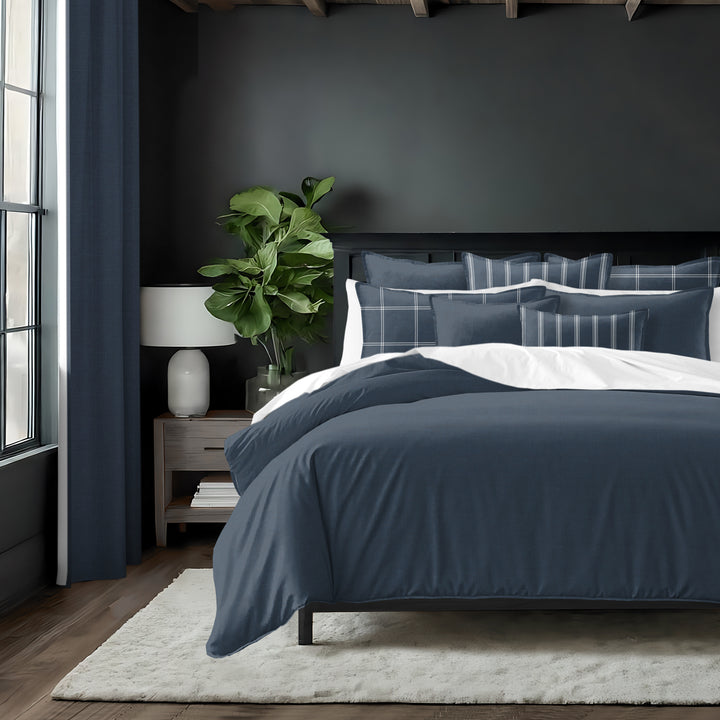 Shay Solid Dark Denim 8 Piece Comforter Set Comforter Sets By Colcha Linens