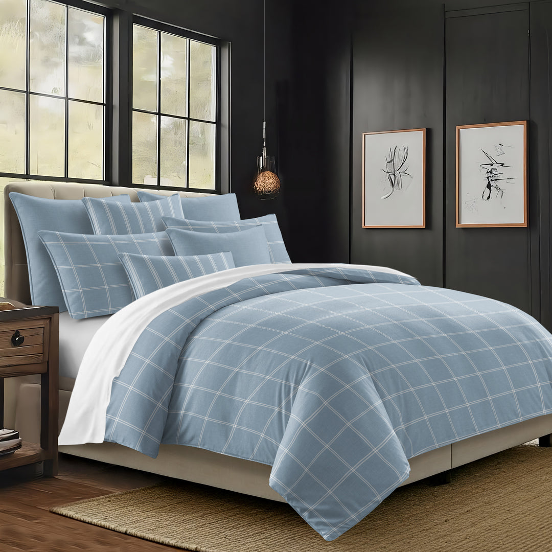 Shay Window Pane Cornflower Blue 8 Piece Duvet Cover Set Duvet Covers By Colcha Linens