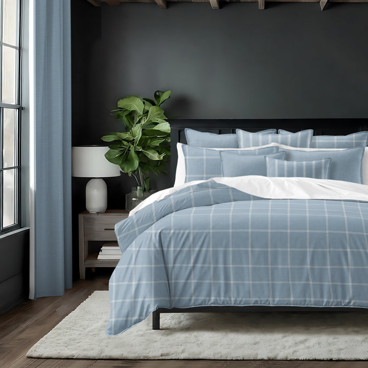 Shay Window Pane Cornflower Blue 8 Piece Duvet Cover Set Duvet Covers By Colcha Linens