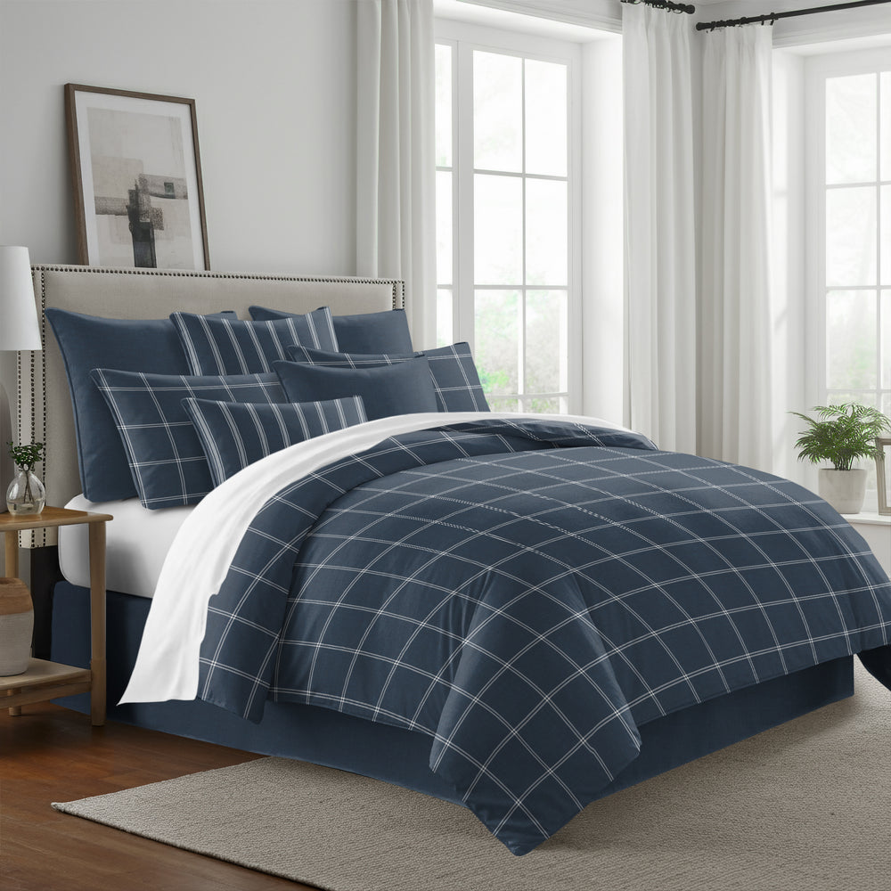 Shay Window Pane Dark Denim 8 Piece Duvet Cover Set Duvet Covers By Colcha Linens