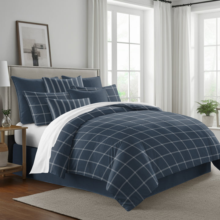 Shay Window Pane Dark Denim 8 Piece Duvet Cover Set Duvet Covers By Colcha Linens