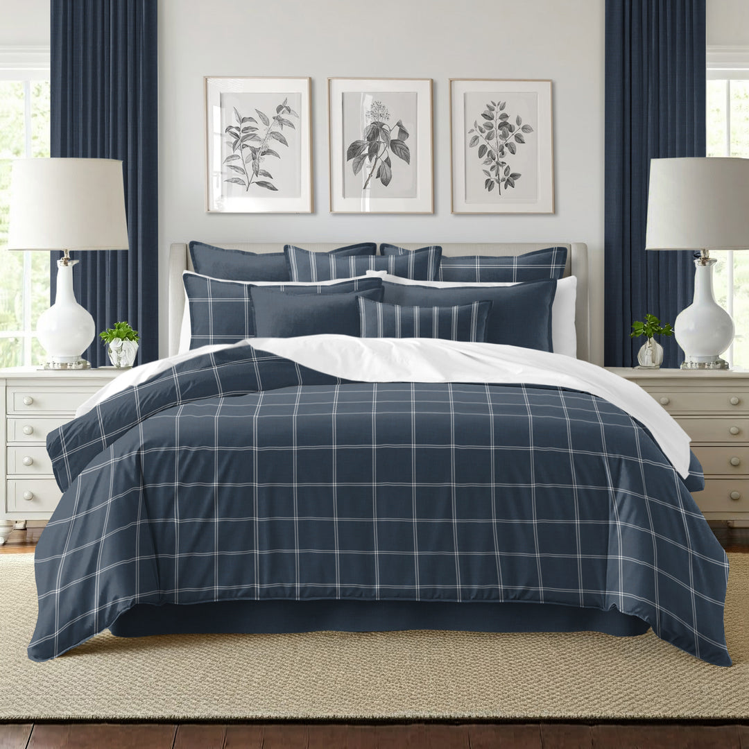 Shay Window Pane Dark Denim 8 Piece Duvet Cover Set Duvet Covers By Colcha Linens
