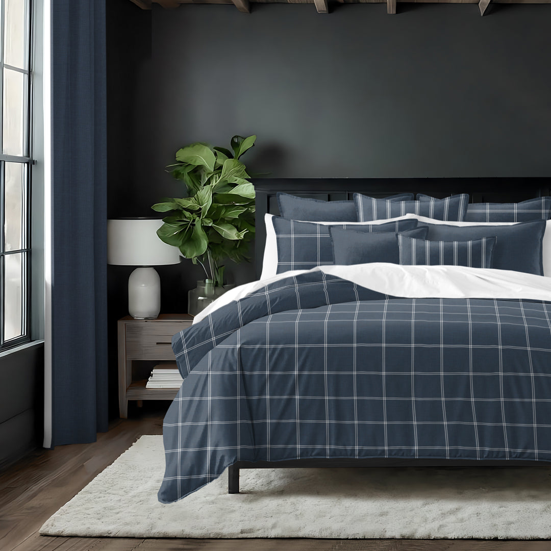 Shay Window Pane Dark Denim 8 Piece Duvet Cover Set Duvet Covers By Colcha Linens