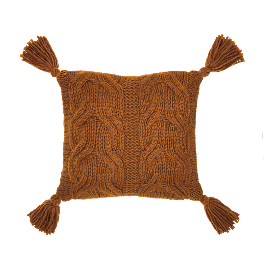 Signature Knit Cognace Tasseled Decorative Pillow 20" x 20" Throw Pillows By P/Kaufmann