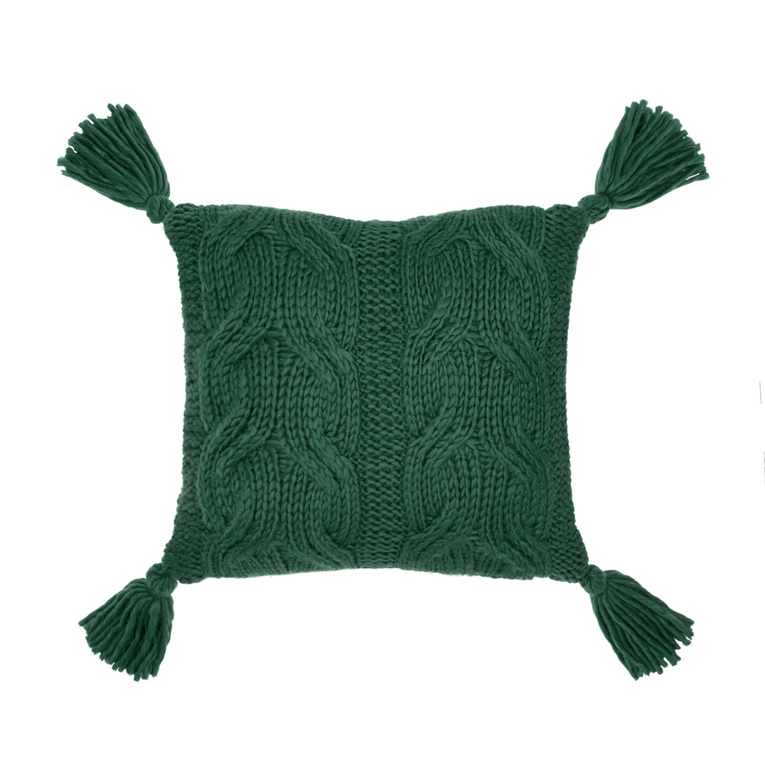 Signature Knit Green Tasseled Decorative Pillow 20" x 20" Throw Pillows By P/Kaufmann