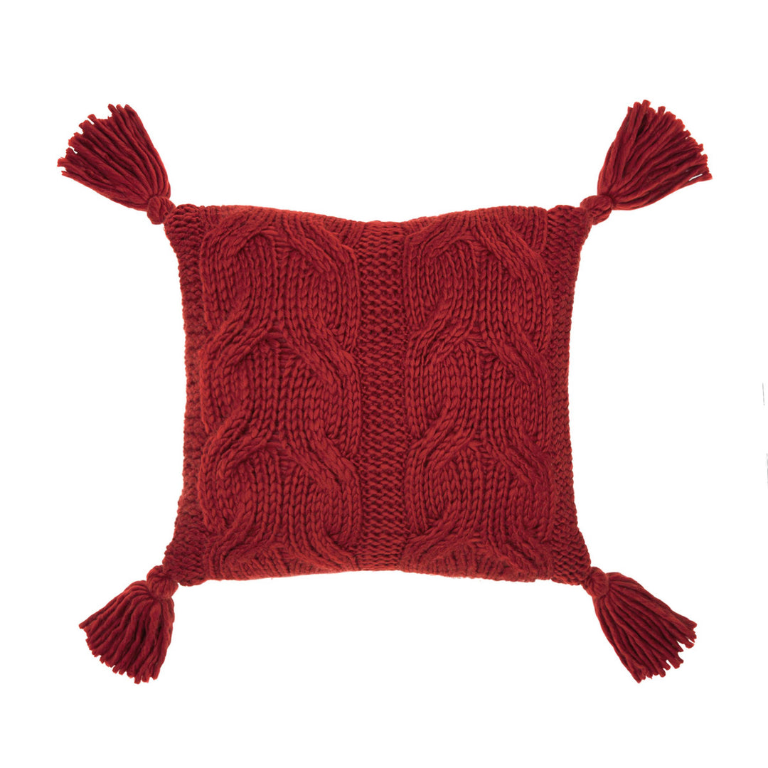 Signature Knit Red Tasseled Decorative Pillow 20" x 20" Throw Pillows By P/Kaufmann