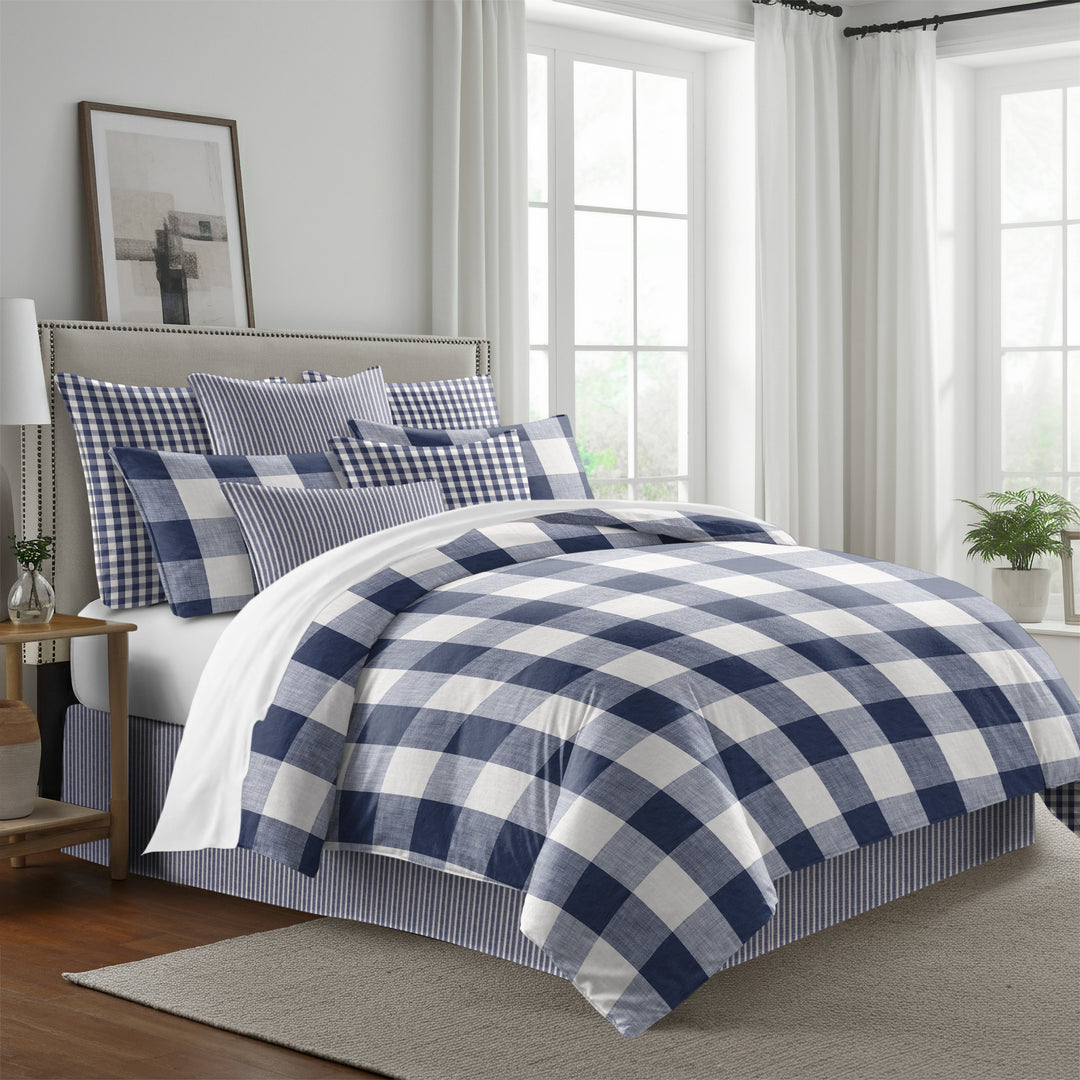Walker Buffalo Reverse to Check Indigo/Ivory 8 Piece Coverlet Set Coverlet By Colcha Linens