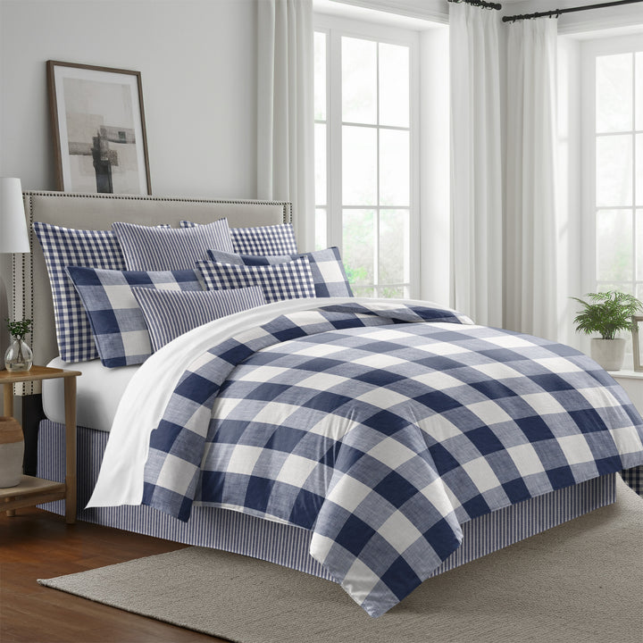Walker Buffalo Reverse to Check Indigo/Ivory 8 Piece Duvet Cover Set Duvet Covers By Colcha Linens