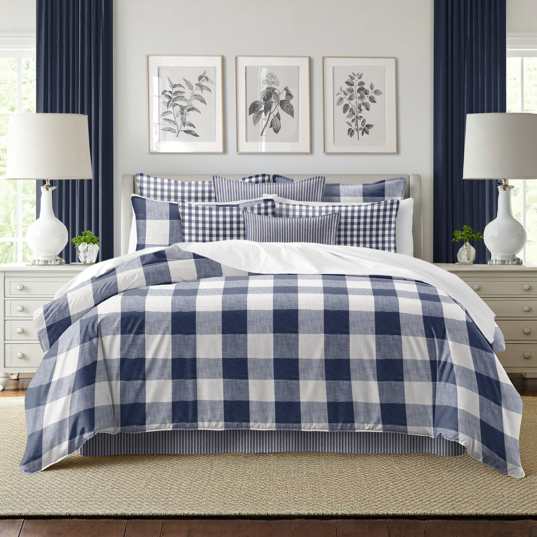 Walker Buffalo Reverse to Check Indigo/Ivory 8 Piece Coverlet Set Coverlet By Colcha Linens