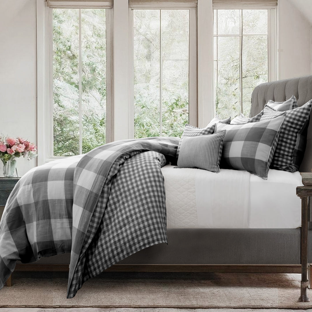 Walker Buffalo Reverse to Check Iron/Ivory 8 Piece Comforter Set Comforter Sets By Colcha Linens