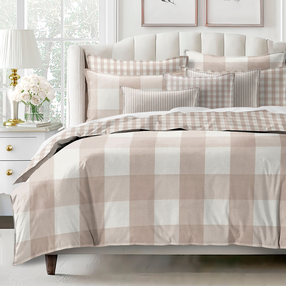 Walker Buffalo Reverse to Check Natural/Ivory 8 Piece Duvet Cover Set Duvet Covers By Colcha Linens