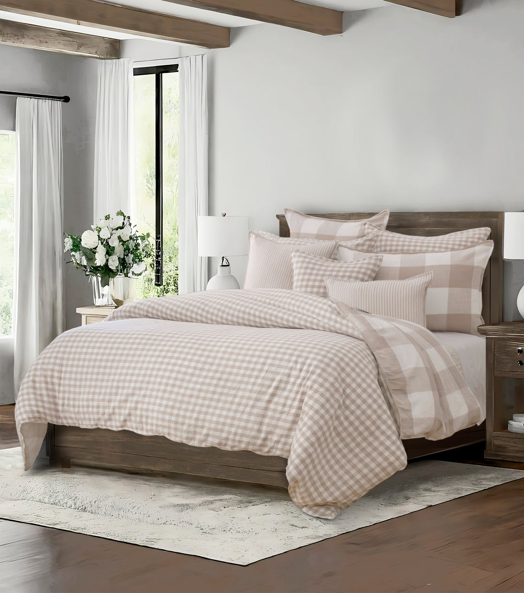 Walker Buffalo Reverse to Check Natural/Ivory 8 Piece Duvet Cover Set Duvet Covers By Colcha Linens