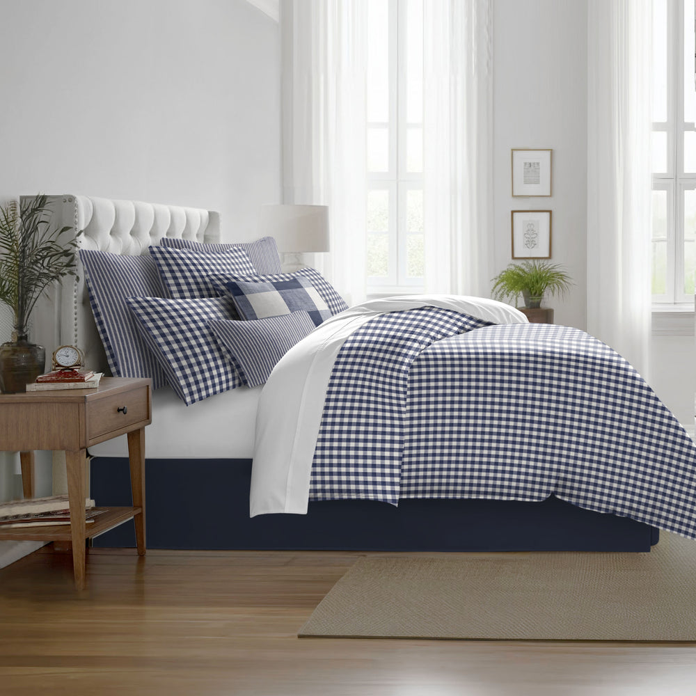 Walker Check Reverse to Stripe Indigo/Ivory 8 Piece Coverlet Set Coverlet By Colcha Linens