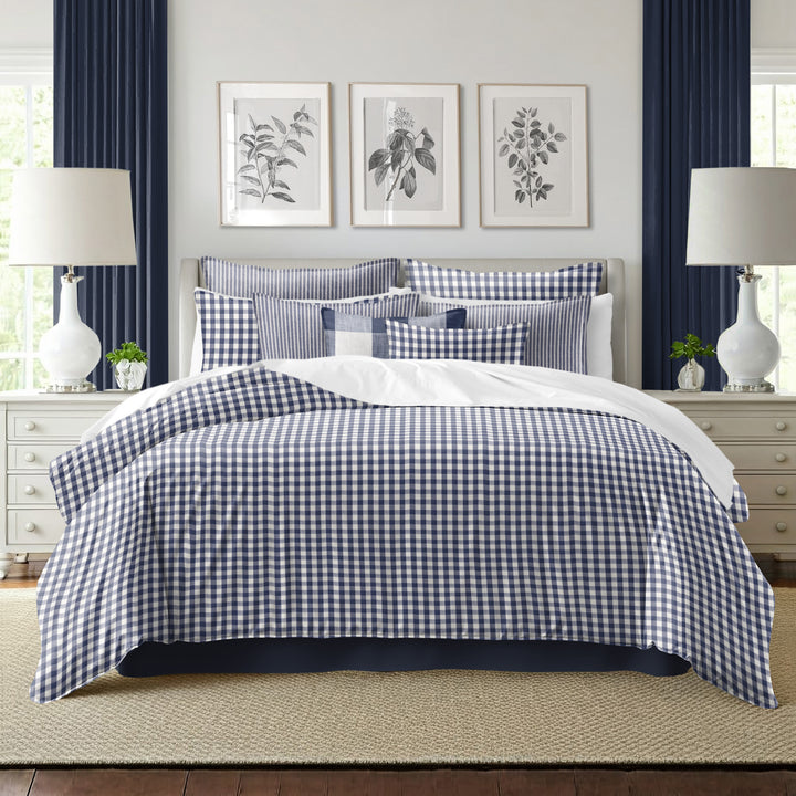 Walker Check Reverse to Stripe Indigo/Ivory 8 Piece Coverlet Set Coverlet By Colcha Linens
