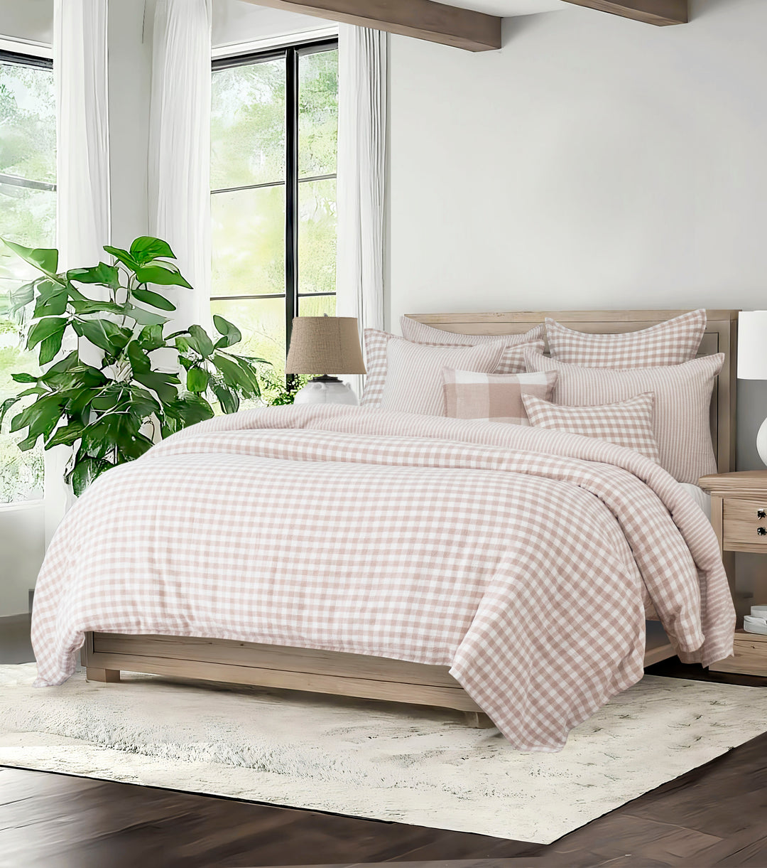 Walker Check Reverse to Stripe Natural/Ivory 8 Piece Comforter Set Comforter Sets By Colcha Linens