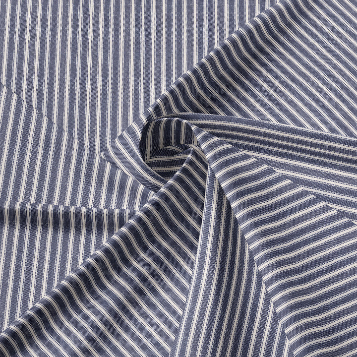 Walker Tic Stripe Reverse to Check Indigo/Ivory 8 Piece Duvet Cover Set Duvet Covers By Colcha Linens