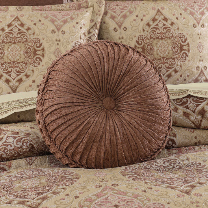 Weston Terracotta Tufted Round Decorative Throw Pillow 15" x 15" Throw Pillows By J. Queen New York