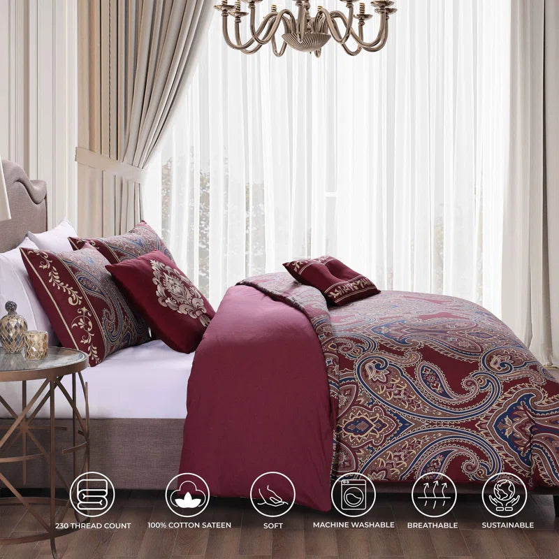 Bebejan Rossana 100% Cotton 5-Piece Reversible Comforter Set in Queen- Final Sale Comforter Sets By US Office - Latest Bedding