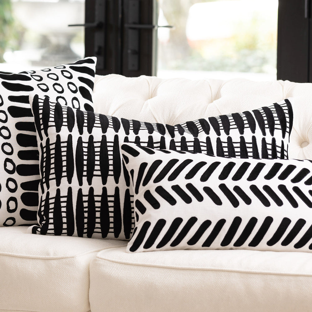 Ivy White/Black Lg Rectangle Decorative Throw Pillow 30" x 18" Throw Pillows By Lili Alessandra