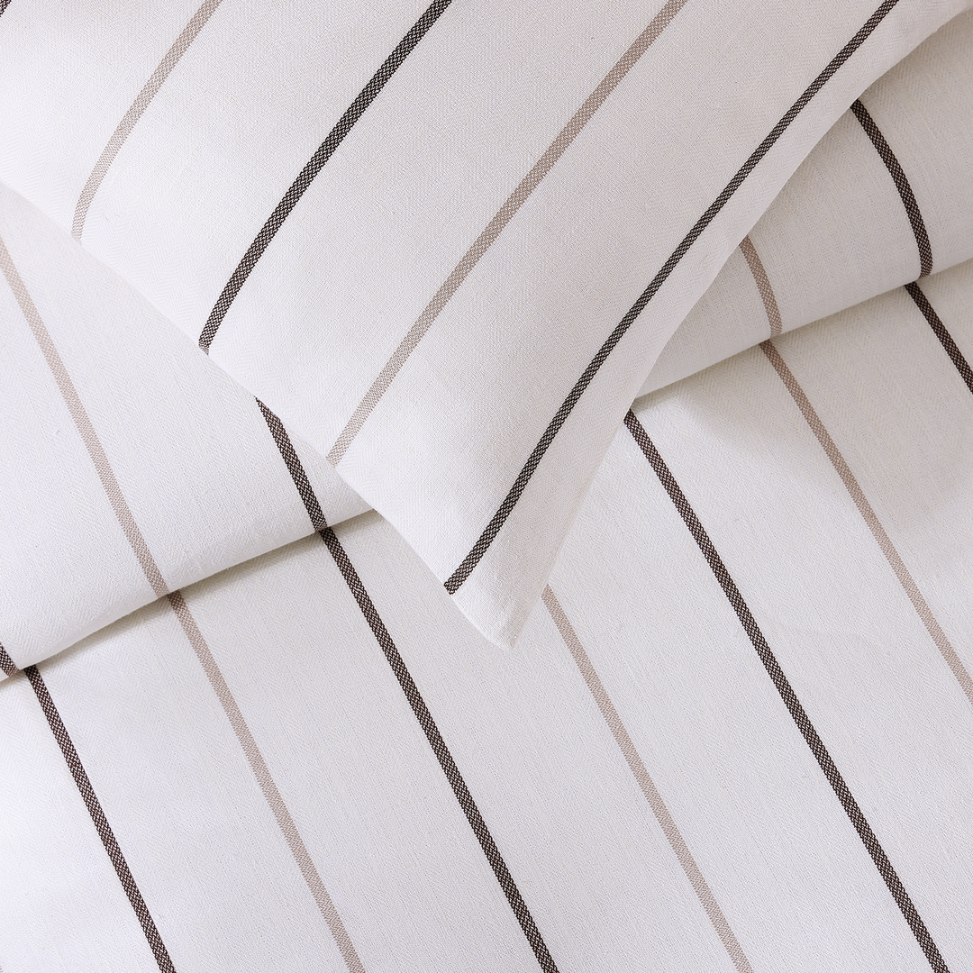 Natural Pinstripe Linen 3 Piece Duvet Cover Set Duvet Covers By Pure Parima