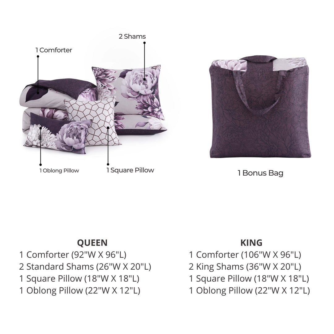 Bebejan Plum Petal 5 Piece Reversible Comforter Set - Final Sale Comforter Sets By US Office - Latest Bedding