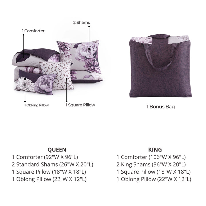 Bebejan Plum Petal 5 Piece Reversible Comforter Set - Final Sale Comforter Sets By US Office - Latest Bedding