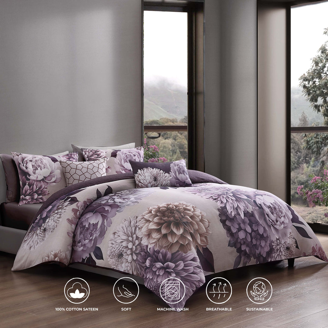 Bebejan Plum Petal 5 Piece Reversible Comforter Set - Final Sale Comforter Sets By US Office - Latest Bedding