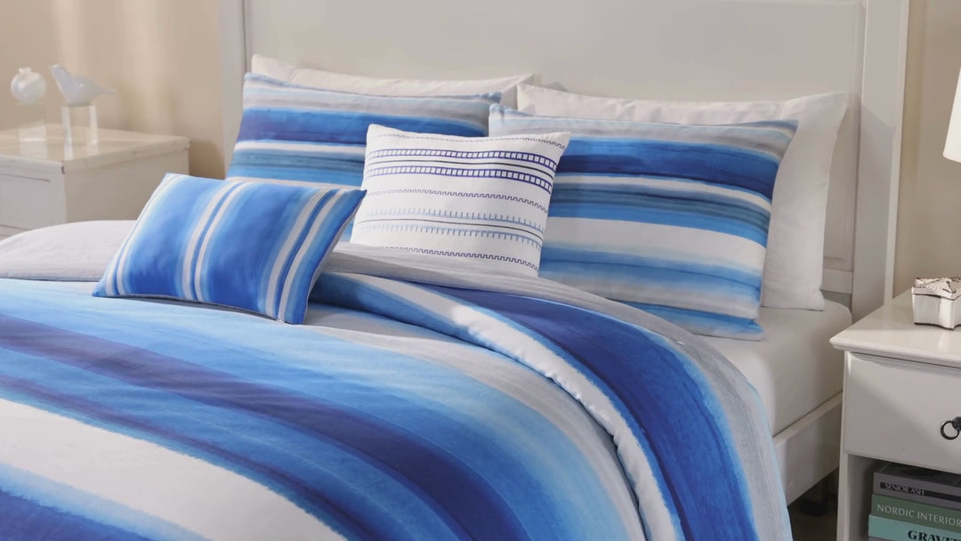 Bebejan Coastal Stripe 200 Thread Count 100% Cotton Sateen 5 Piece Reversible Comforter Set