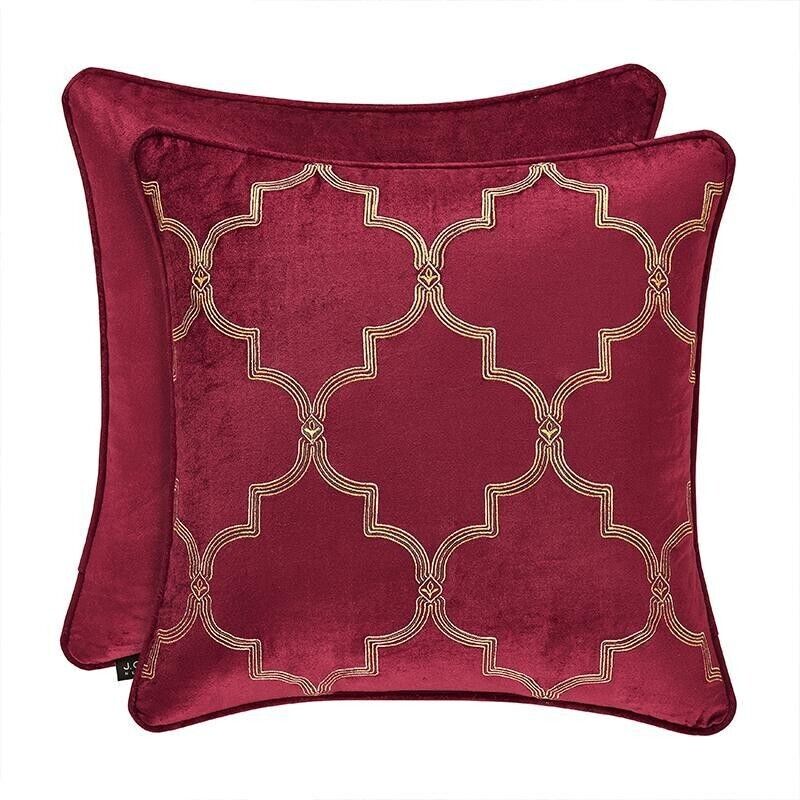 Maribella Crimson Square Embellished Decorative Throw Pillow By J Queen Throw Pillows By J. Queen New York