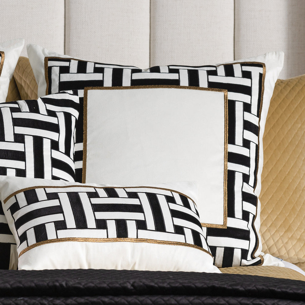 Tommy Ivory/Black/Gold Euro Border Decorative Throw Pillow 28x28 Throw Pillows By Lili Alessandra