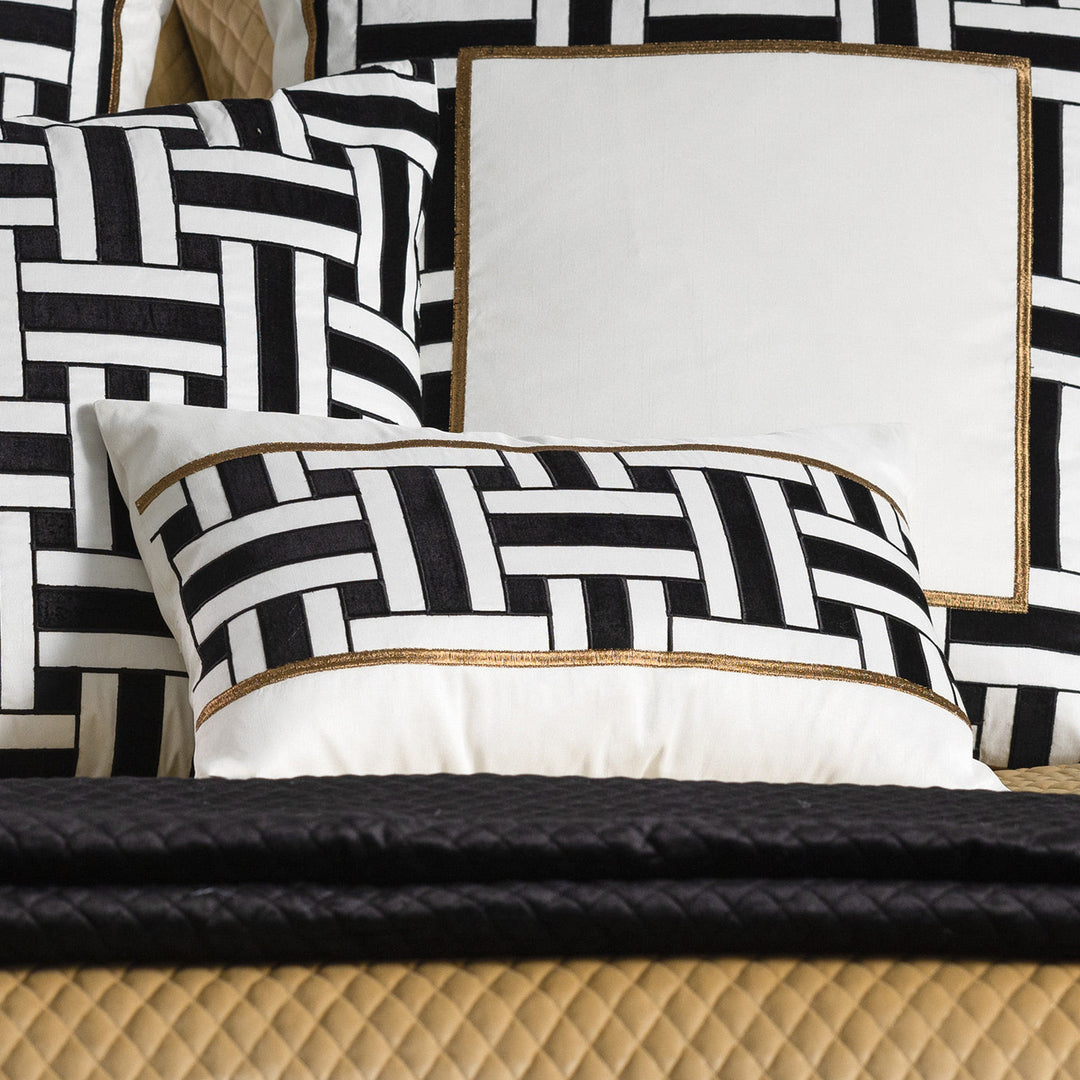 Tommy Ivory/Black/Gold Euro Border Decorative Throw Pillow 24" x 14" Throw Pillows By Lili Alessandra