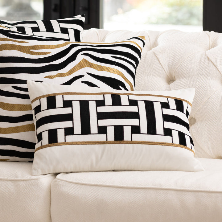 Tommy Ivory/Black/Gold Lg Rectangle Decorative Throw Pillow 30" x 18" Throw Pillows By Lili Alessandra