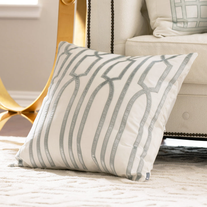 Trey Ivory/Aquamarine Square Decorative Throw Pillow  24" x 24" Throw Pillows By Lili Alessandra