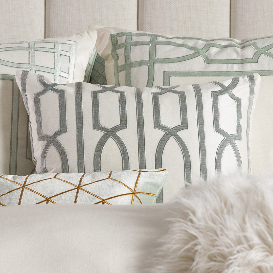 Trey Ivory/Aquamarine Square Decorative Throw Pillow  24" x 24" Throw Pillows By Lili Alessandra