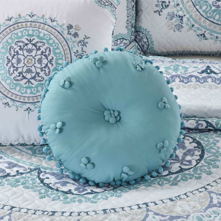 Afton Blue Round Decorative Throw Pillow 15" x 15" Throw Pillows By J. Queen New York