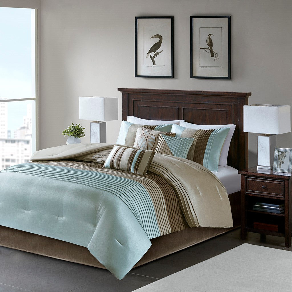 Madona Blue 7-Piece Comforter Set Comforter Sets By JLA HOME/Olliix (E & E Co., Ltd)