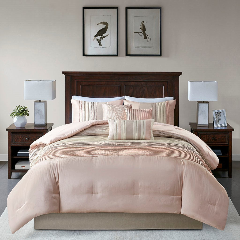 Amherst Blush/Taupe 7-Piece Comforter Set Comforter Sets By JLA HOME/Olliix (E & E Co., Ltd)