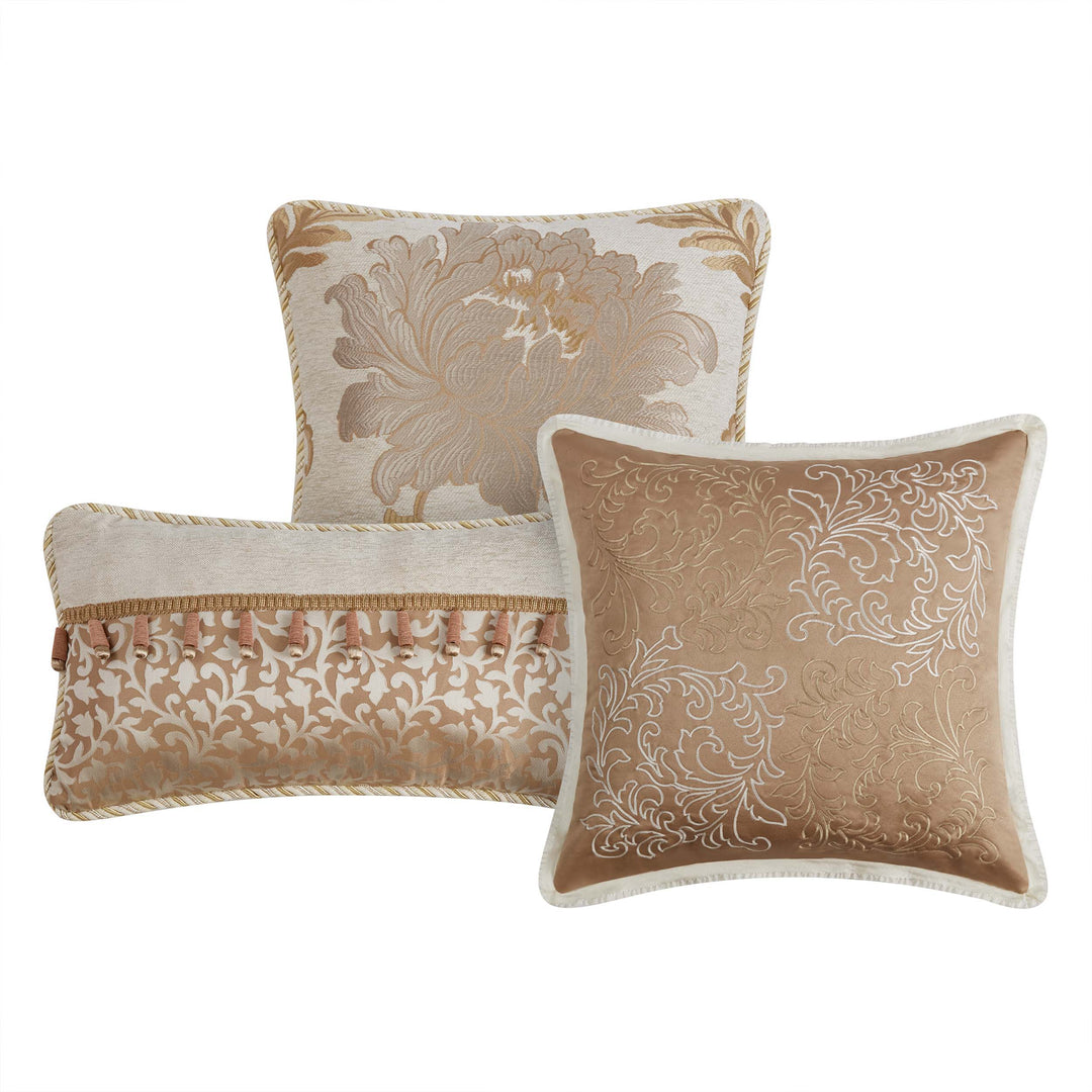 Ansonia Ivory/Gold Decorative Throw Pillow Set of 3 Throw Pillows By Waterford