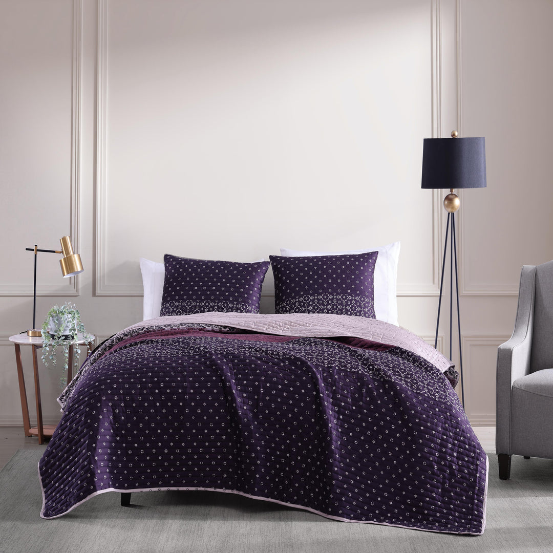 Bebejan Cordon Purple 100% Cotton 3-Piece Reversible Quilt Set