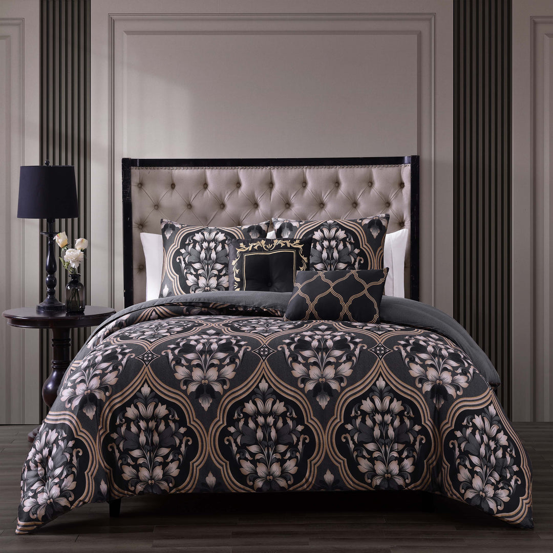 Bebejan Asti Black 100% Cotton 5-Piece Reversible Comforter Set Comforter Sets By Bebejan®