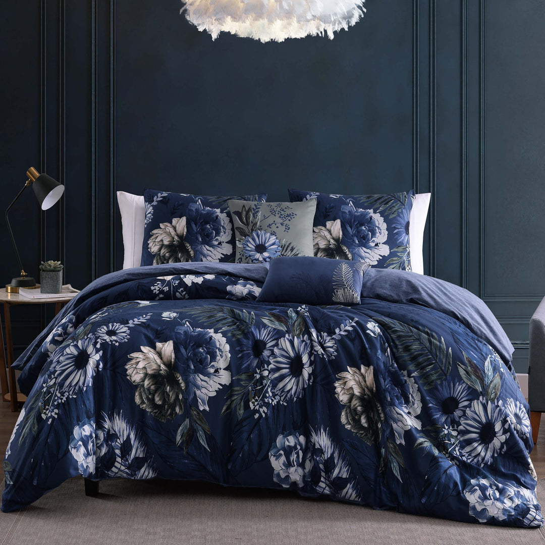 Bebejan Delphine Blue 100% Cotton 5-Piece Reversible Comforter Set