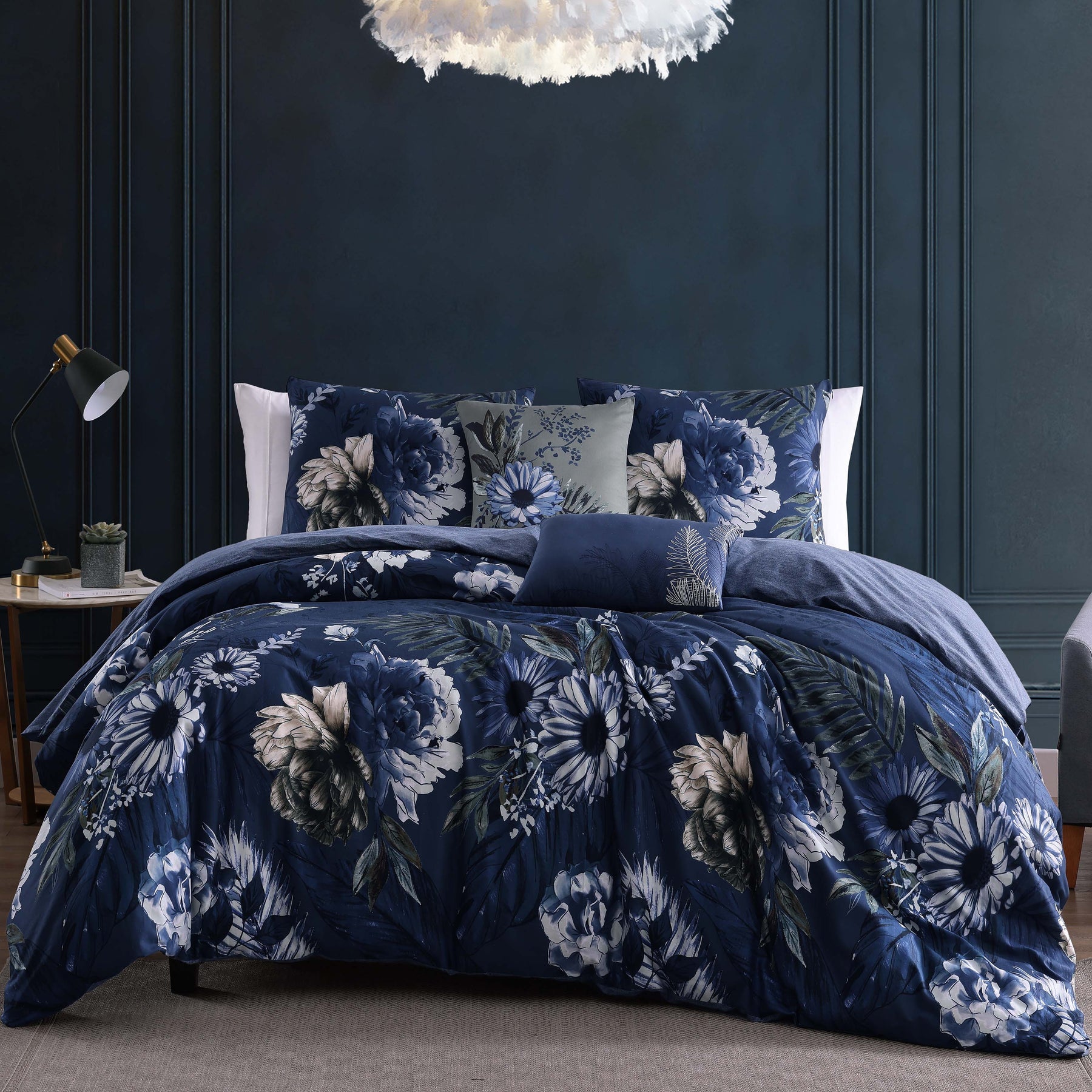 Bebejan Delphine Blue 100% Cotton 5-Piece Reversible Comforter Set ...