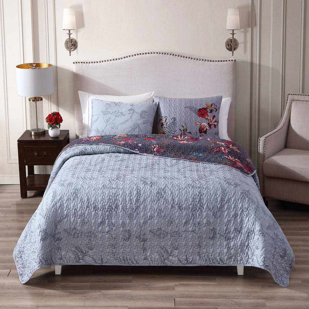 Bebejan Nicole Grey 100% Cotton 3-Piece Reversible Quilt Set Quilt Sets By Bebejan®